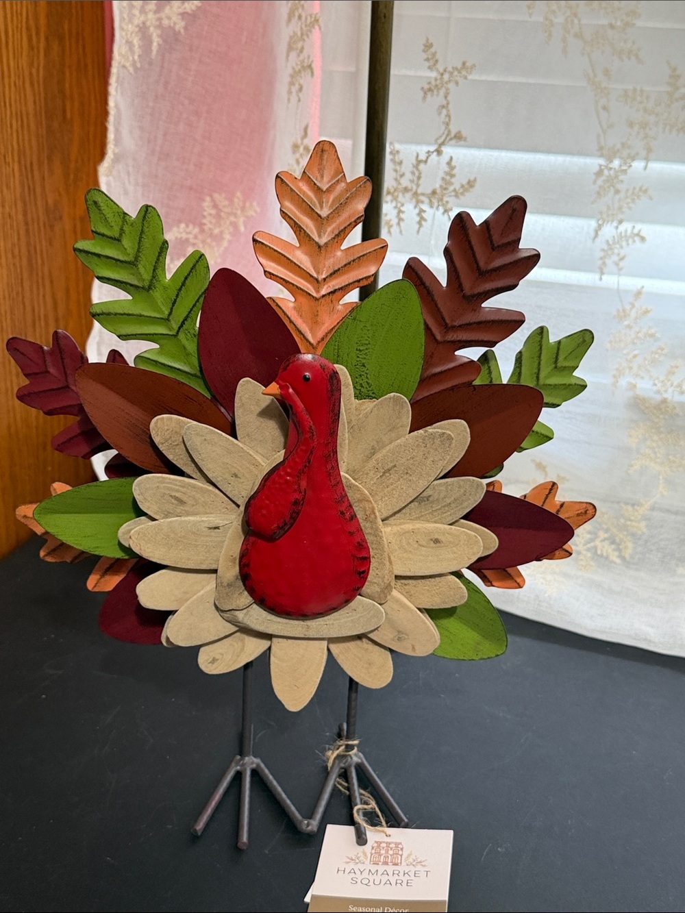 Haymarket square metal turkey and wood table decor